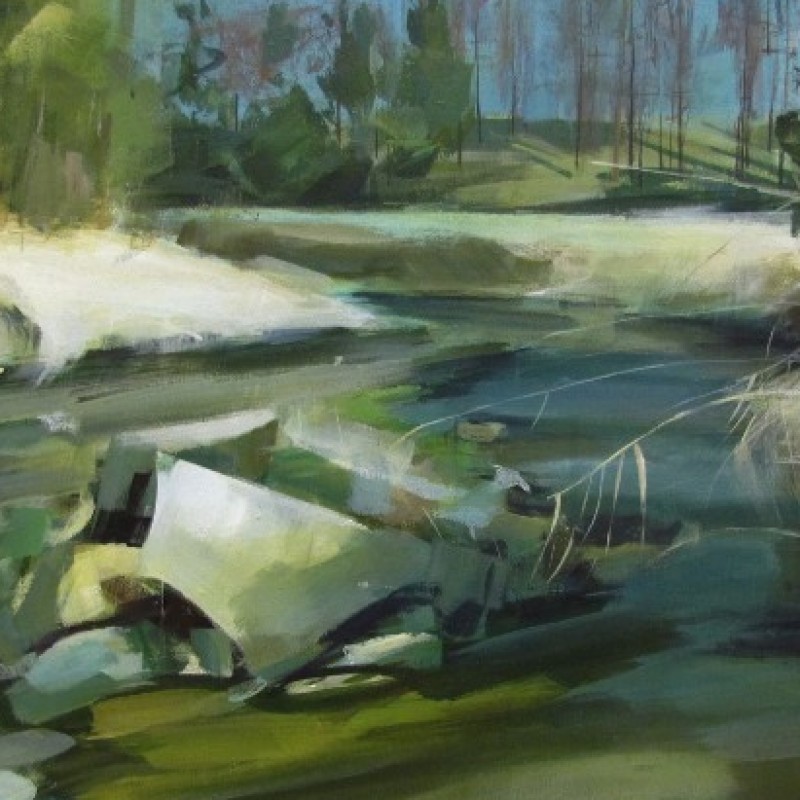 Krajina s potokom, akryl na plátne,110x65, 2017