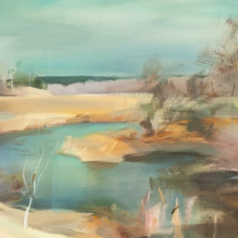 Krajina s potokom 110x60, akryl na plátne,2017